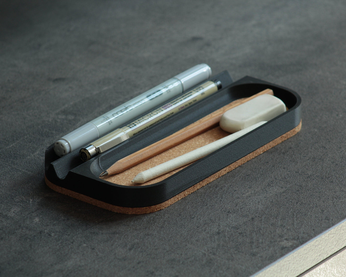 Pen slots and pocket tray