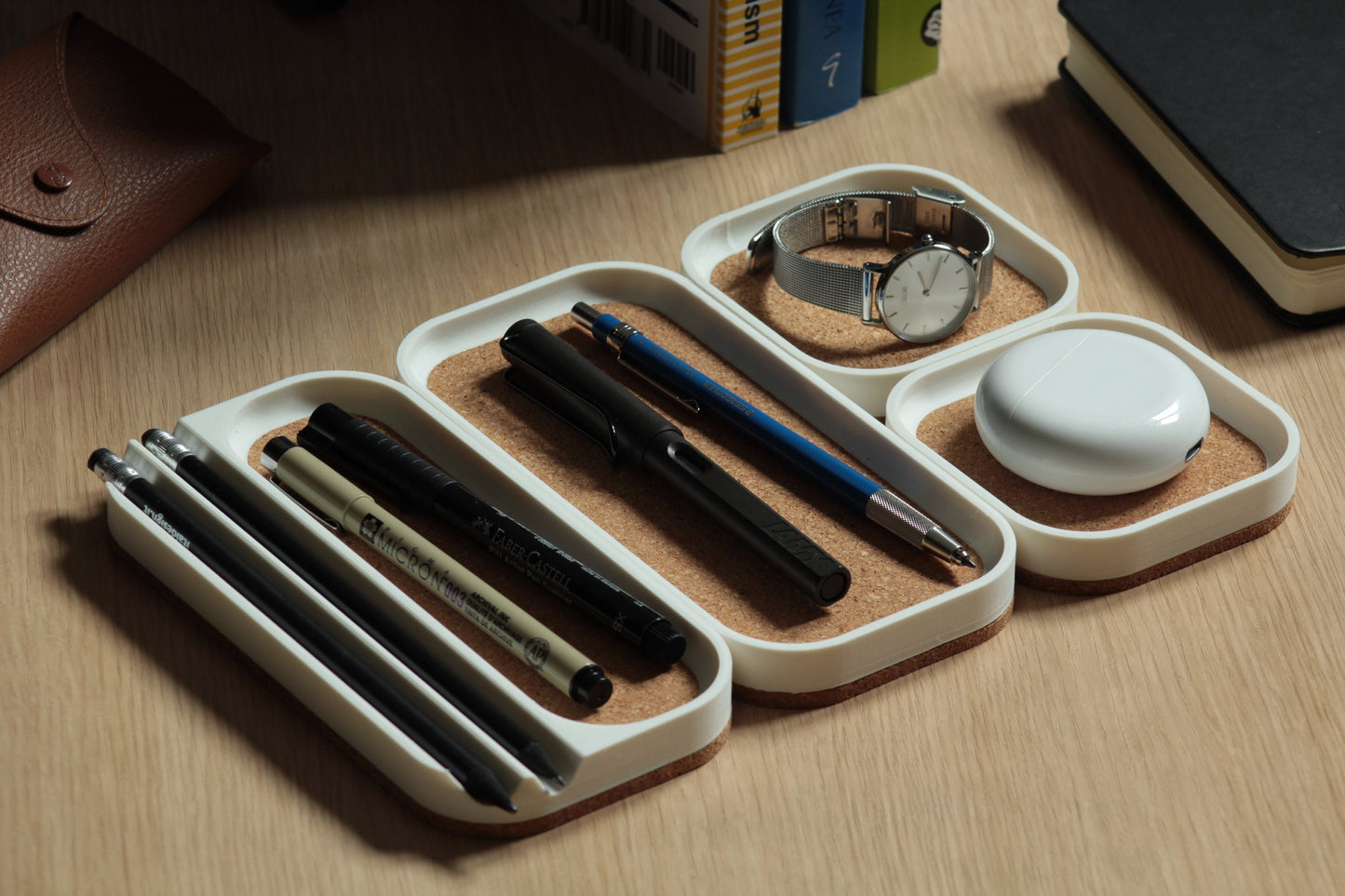 Pen slots and pocket tray